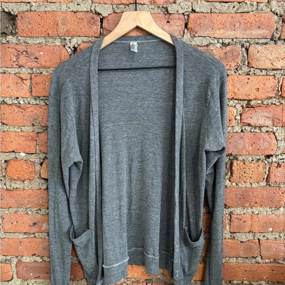 Gray Open Front Cardigan With Buttons